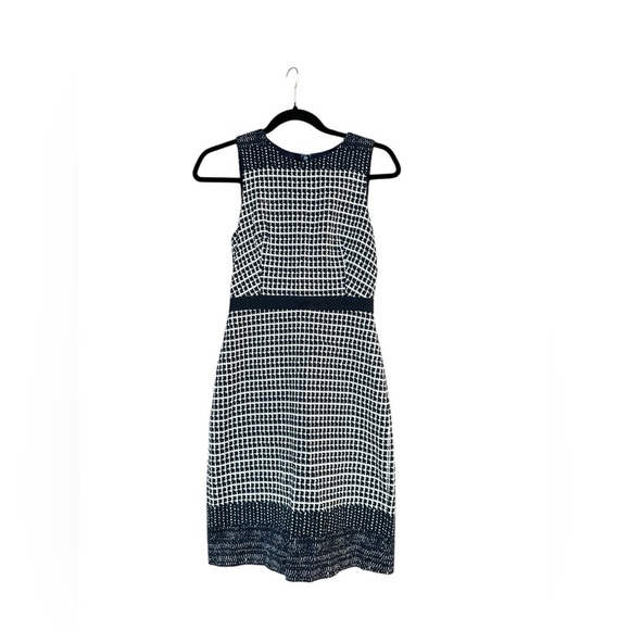 J. Crew Dresses & Skirts - J Crew Navy Blue White Check Tweedy Sheath Dress Size 00 Formal Preppy Workwear